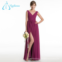 Pleat Split Front Chiffon V Neck Sleeveless Bridesmaid Dresses